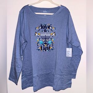 Croft & Barrow Holiday Love‎ & Light Menorah Long Sleeve Top NWT 2X Hanukkah